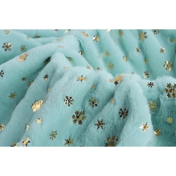 DDP Recycled Factory High Quality Bunny Hair Foil Gold Fabric Snowflake Pattern, Wholesale Polyester Fleece Fabric