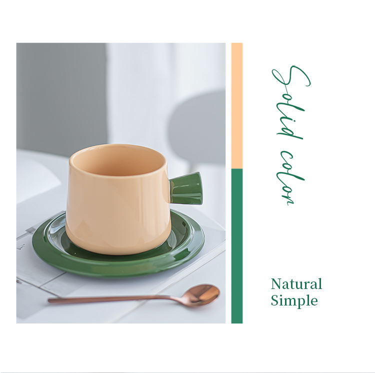 Porcelain Morandi Color Ceramic Tea Cup Set With Spoon Modern Design Style And Saucer