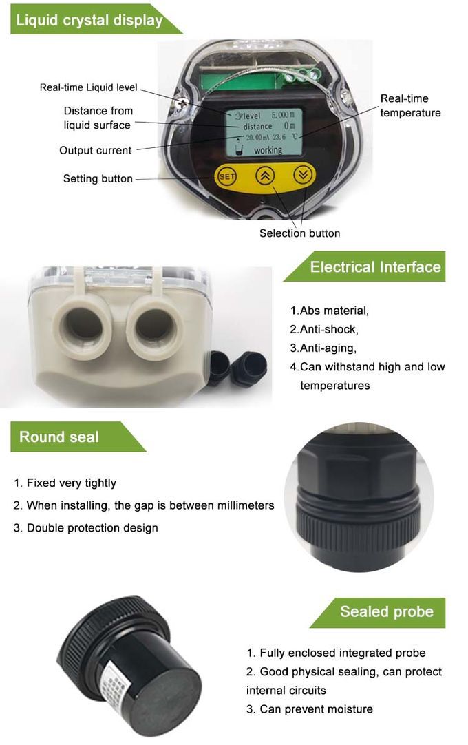 Waterproof Ultrasonic Level Sensor Meter DC4~20mA Output For Water Tank