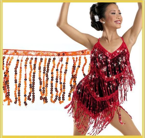 Colorful fashionable custom sequins rayon fringe tassel trimming for dancewear