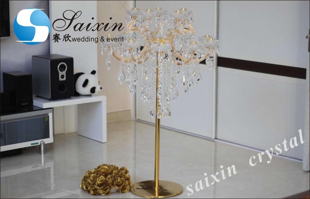 10 Arms Plated Gold Candelabra Candle Holder Standing Chandelier 1m Base 180cm