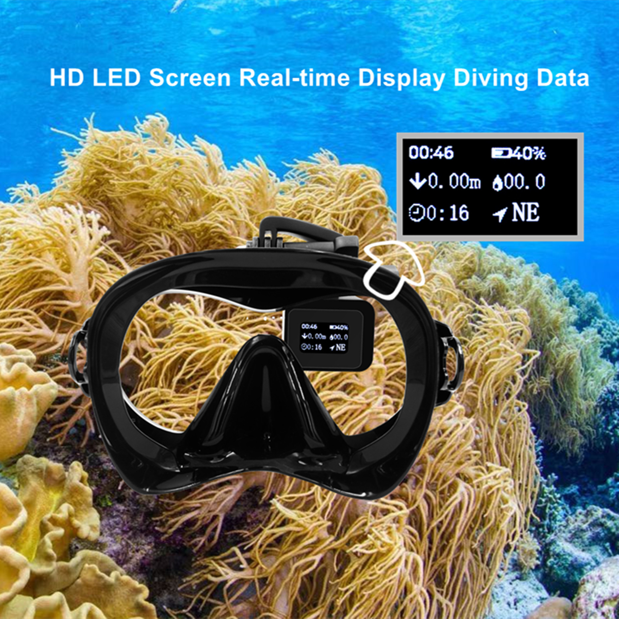HD Tempered Glass Scuba Diving Mask With High Resolution Integrated Computer