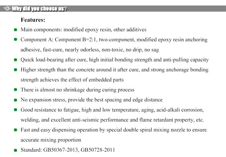 Construction Anchor Adhesive MKT-500 Epoxy Resin For Joints And Chemical Sealant