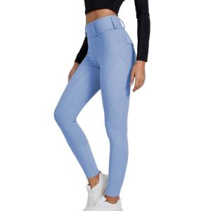 China Light Blue Anti Pilling Women Horse Riding Pants Equestrian Clothes wholesale