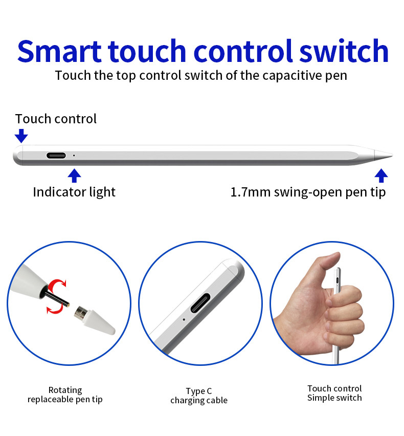 Active Touch Screen Universal Stylus Pencil Built In Rechargeable Battery
