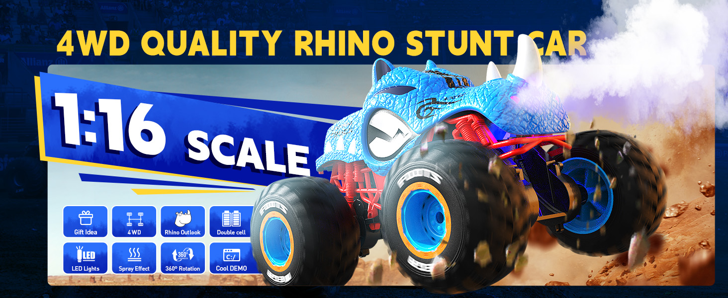 2.4G RC Car High Speed Stunt Monster Truck for Boys 1 16 Spray Water Mist 4WD RC Toys