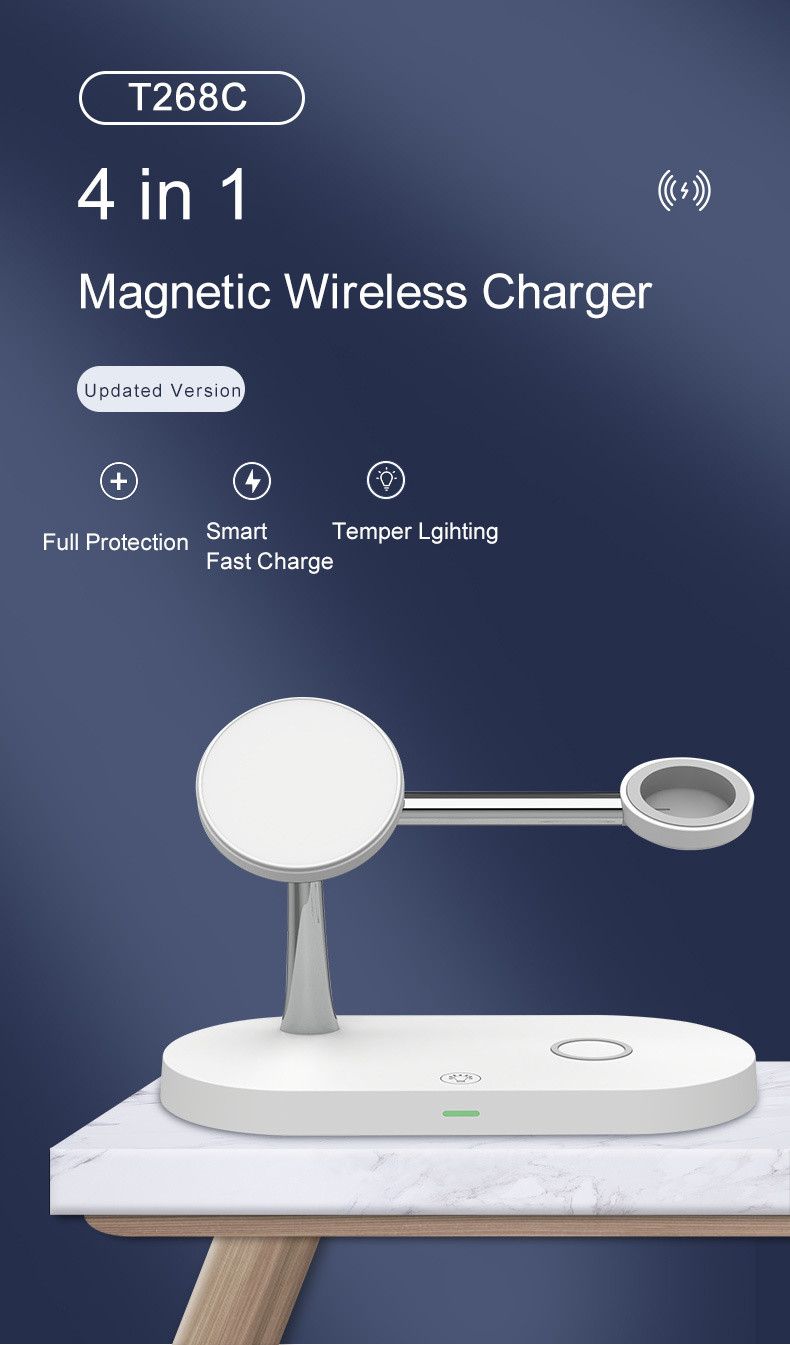 4-in-1 Magnetic Wireless Charging Stand Night Light Included Charging Distance 5mm