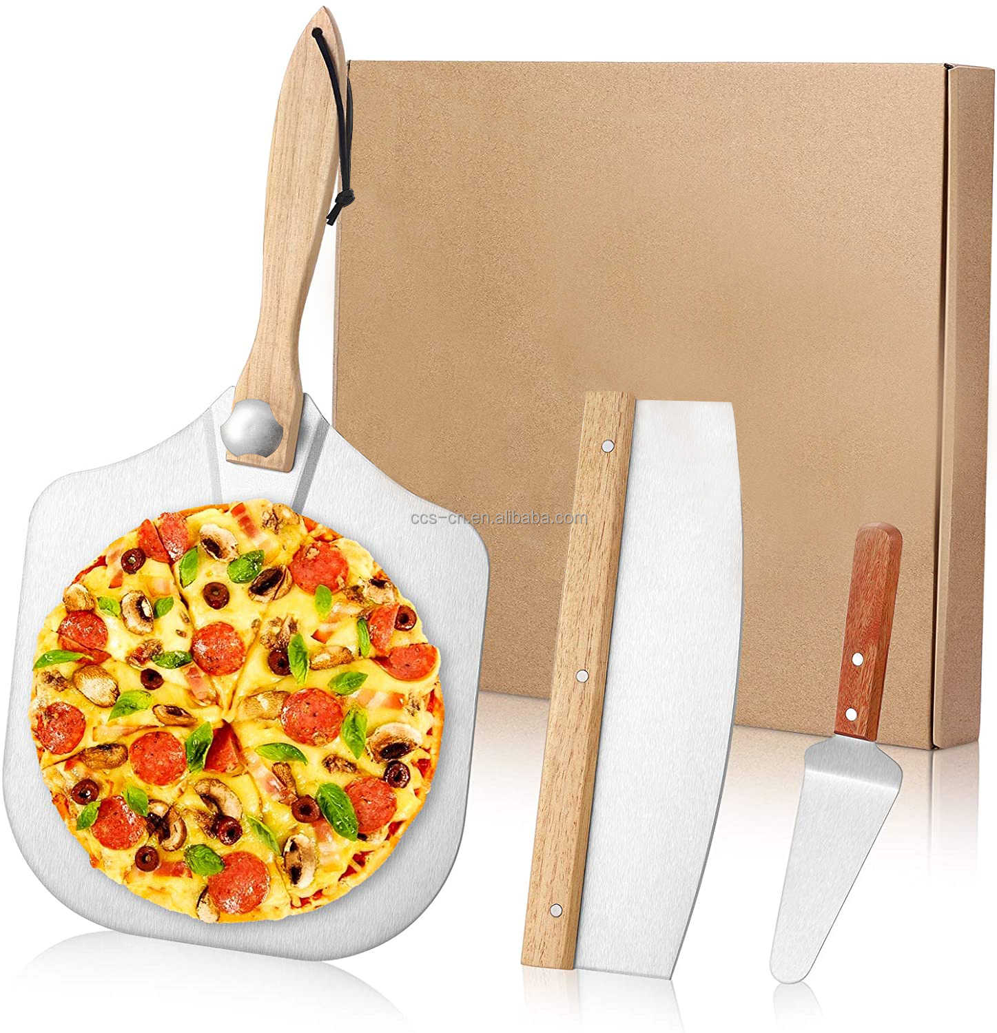 12 Inch Aluminum Pizza Shovel With Folding Handle And 10cm Pizza Wheel Cutter Set