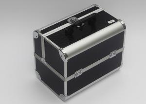 China Black Aluminum Makeup Train Box PU Panel Cosmetic Case Double Open Beauty Box For Travel wholesale