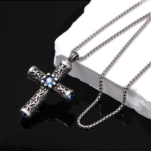 Explosive retro stainless steel cast cross zircon punk trendy new pendant