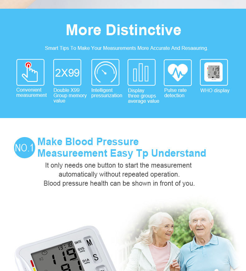 White Daily Checks Hospital LCD Digital Home Blood Pressure Device Rapid Measurement