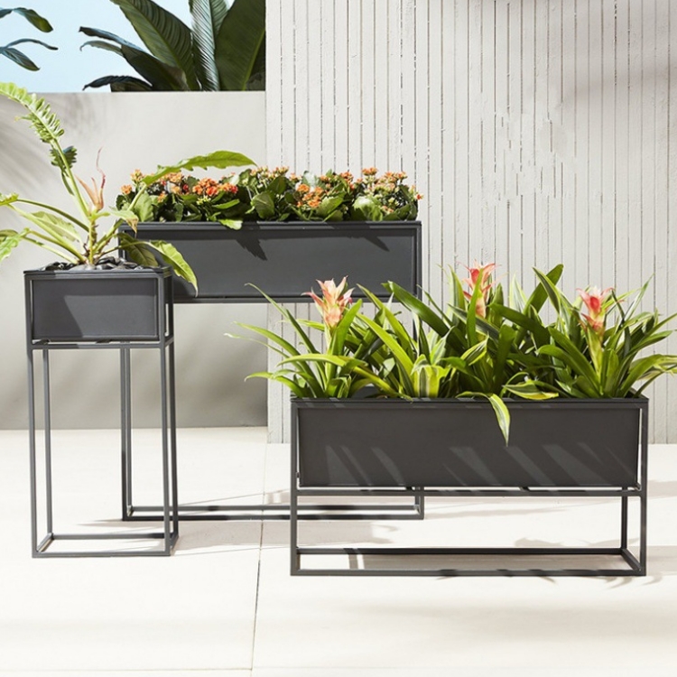 Three sizes rectangular black planter boxes metal flower planter
