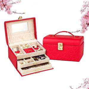 China Velvet Lining 3 Layer Jewelry Box , Jewellery Drawer Organiser 22*16.5*12.5cm With Lock wholesale
