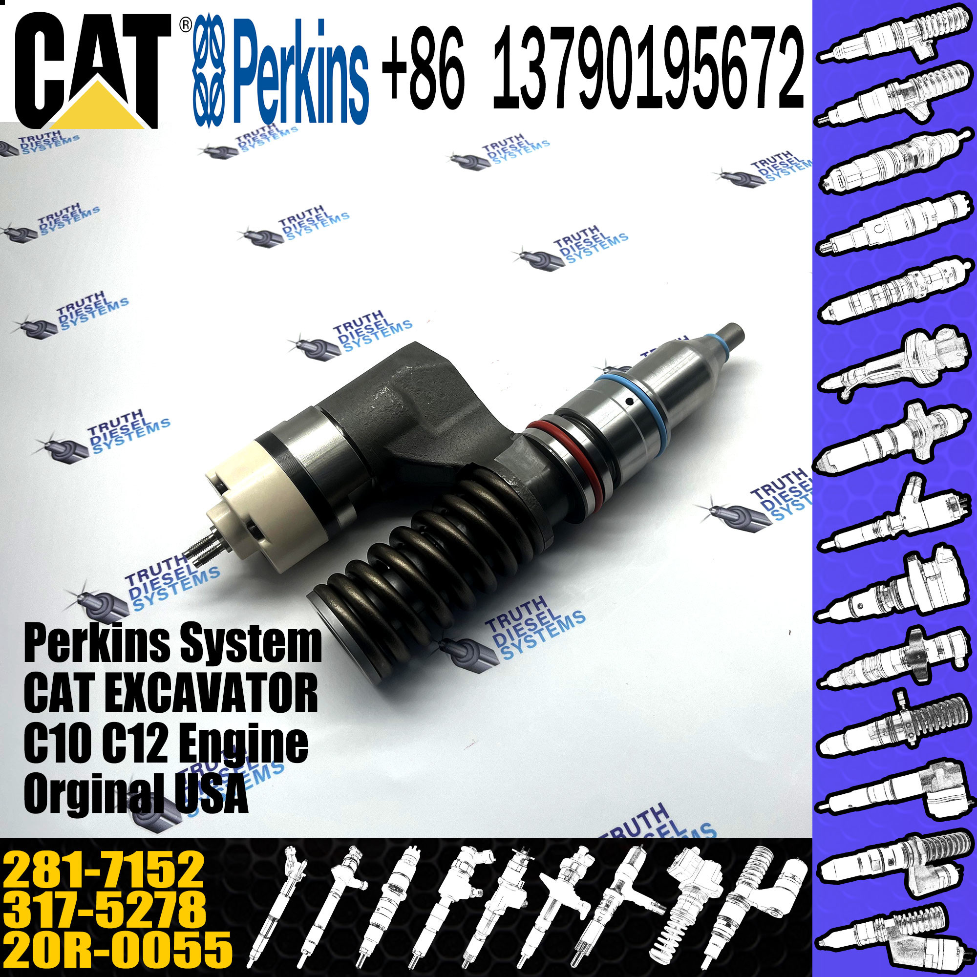 For Caterpillar Excavator C10 C12 Diesel Engine Fuel Injector 281-7152 INJECTOR 317-5278 20R0055