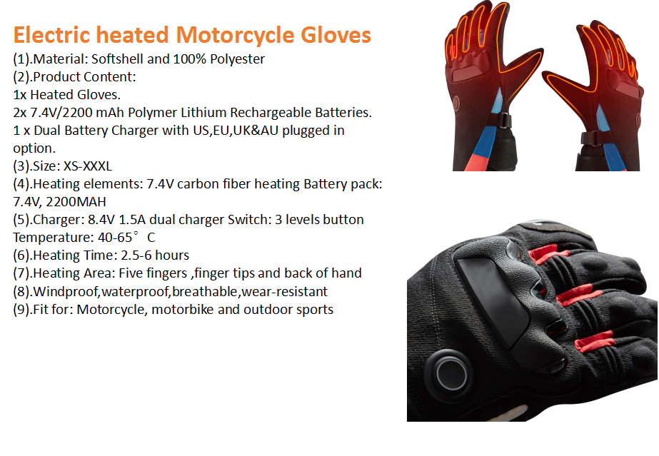 100% Polyester Waterproof Heated Gloves For Men Rechargeable For Outdoor Sports Skiing