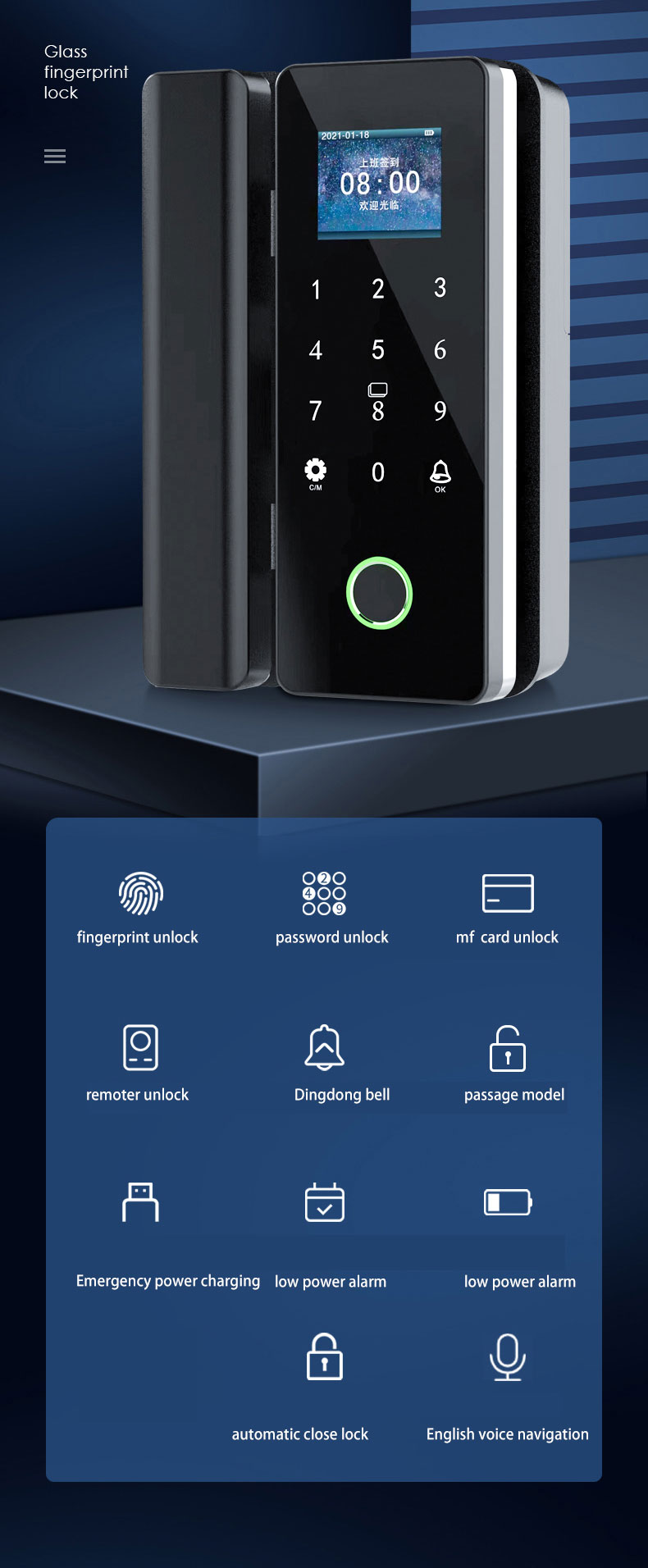 Commercial Glass Door Smart Lock / Wifi Door Lock With Code And Fingerprint