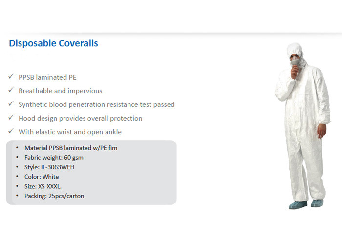Waterproof Breathable Disposable Medical Coverall Hood Design XS-XXXL Size