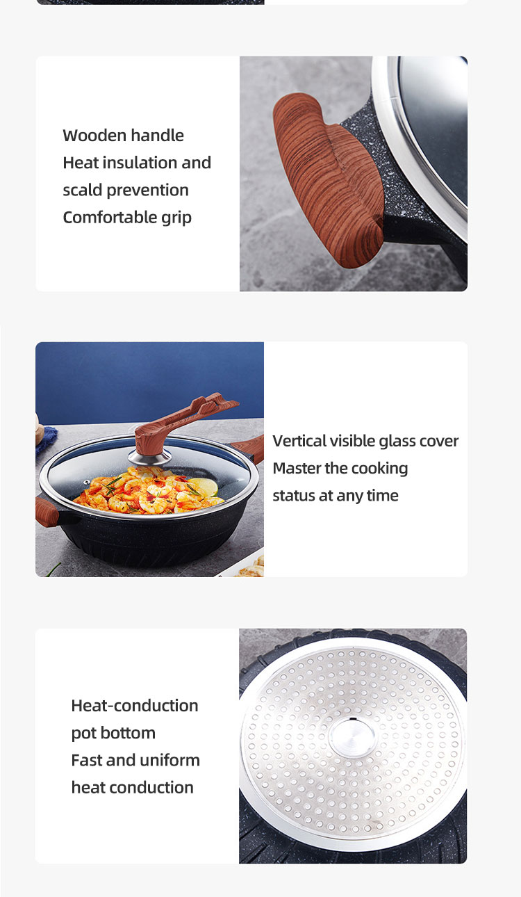 Wholesale Custom 32cm Aluminum Frying Pan Maifan Stone Coating Non Stick Cooking Pot Frying Pan