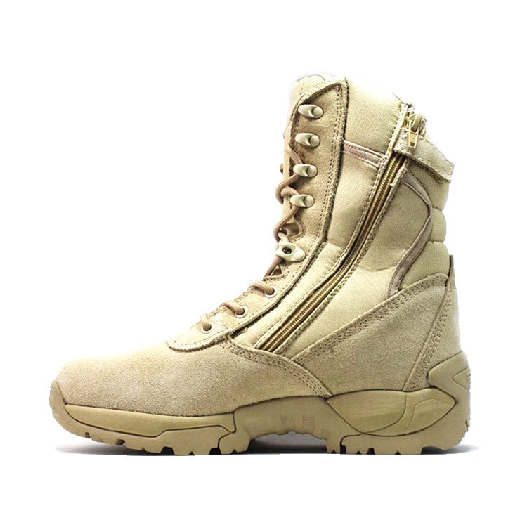 Cow Suede Khaki Army Boots 1000d Nylon With Ykk Zip Shock Resistant