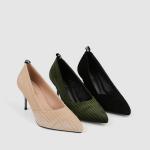 ZM007 9871-1 Pointed Stripe Suede Ladies High-Heeled Shoes Stiletto Nightclub