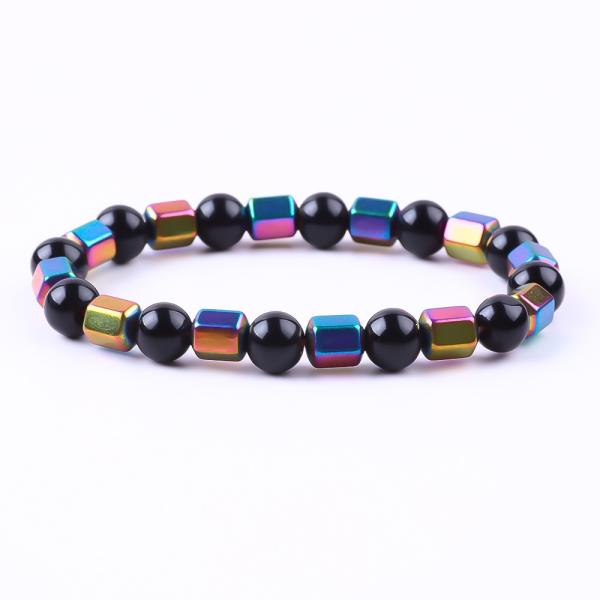 Quality 8mm Handmade Natural Elastic Crystal Stone Obsidian Hematite Bead Bracelet for sale