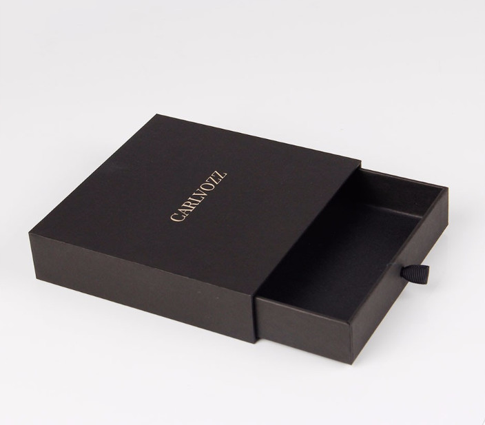 Custom Scarf Gift Box , Rigid Drawer Boxes With Black Ribbon 18cmx14cmx6cm