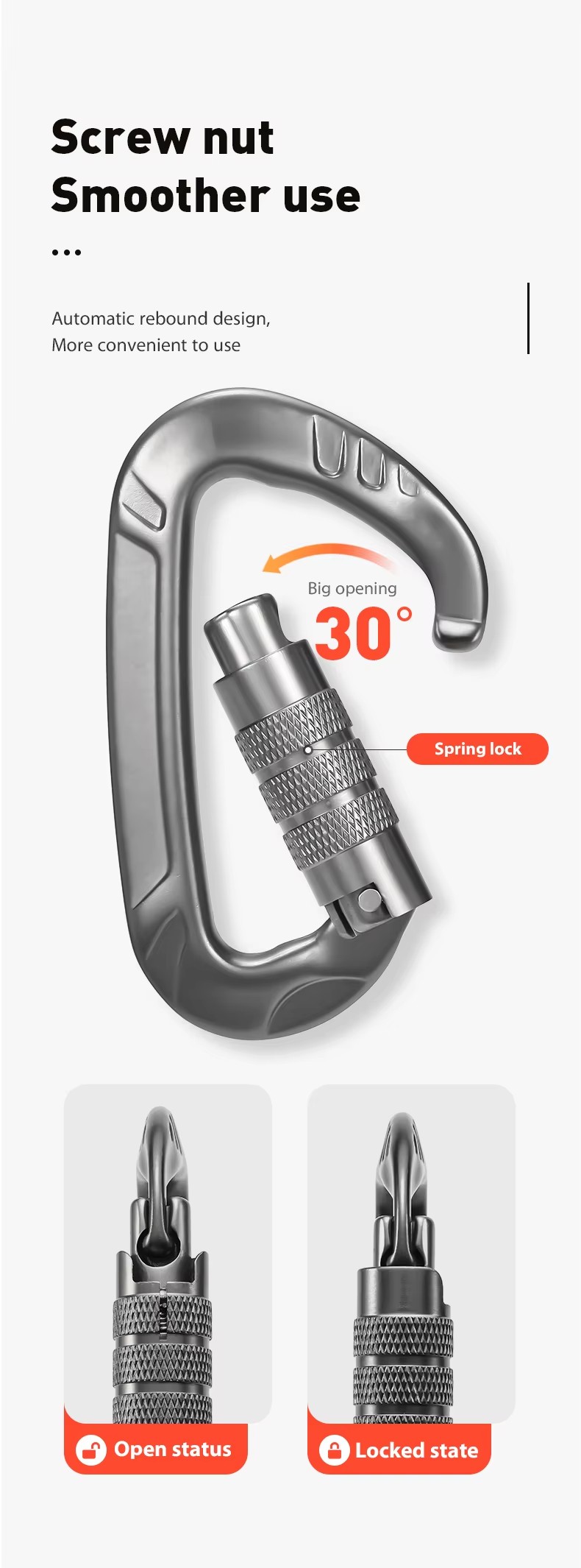 Aluminum Climbing Screw Locking Carabiner 12kN Gym Carabiner Clip for Heavy Industry