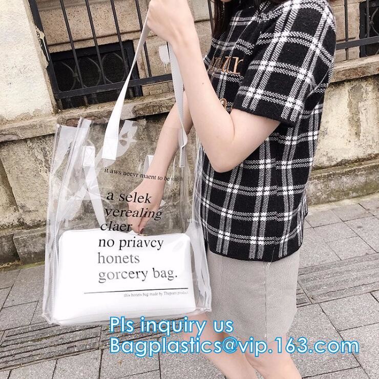 Reusable PVC Soft Loop Handle Bags, long handle clear pvc bedding yellow pvc blanket bag, transparent PVC handle plastic