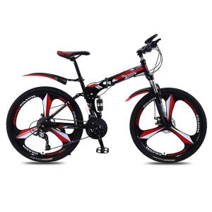 China Customized OEM Carbon Steel Bicycle Folding Mountain Bike Full Suspension Folding Bike Black Red Thicken Cross-Country Tire wholesale