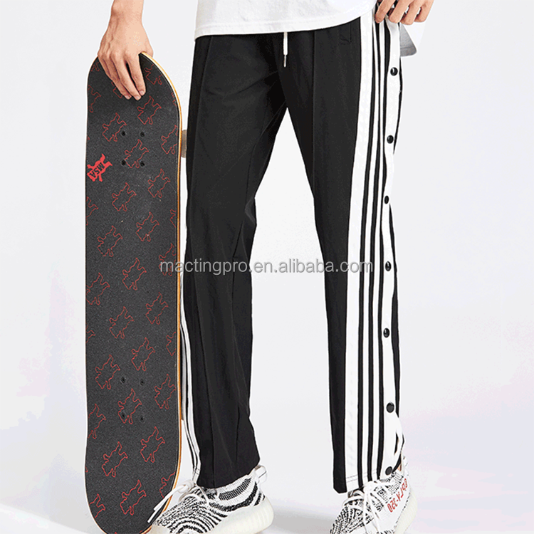 Breathable Men's Custom Street Hip Hop Skateboard Track Pants with Side Stripe and Buttons