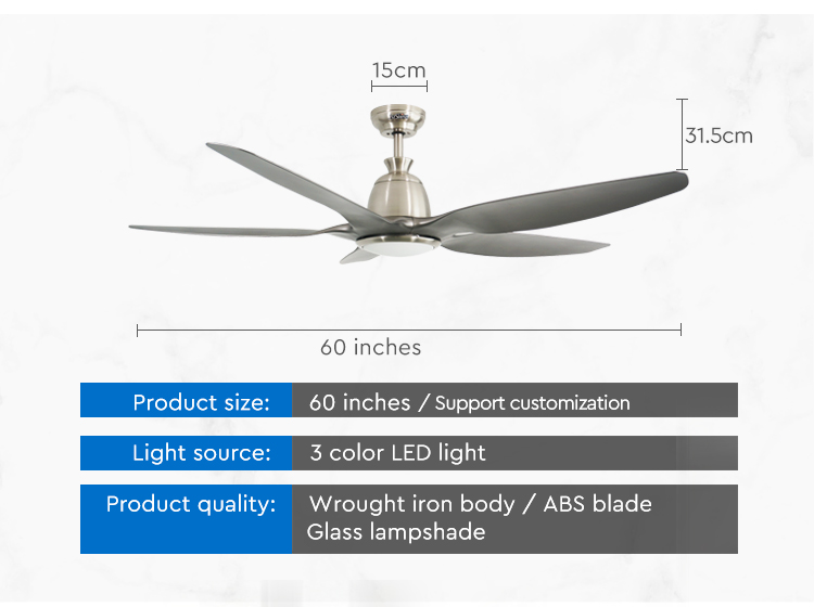 Energy Saving Dimmable LED Ceiling Fan Mulit Colors/OEM 10 for Motor 5 Plastic Blades
