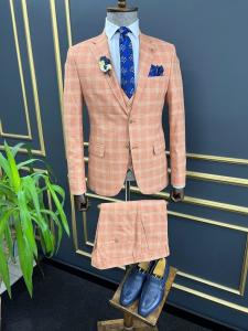 China Slim Fit Mens 3 Piece Tuxedo Plaid Striped For Wedding wholesale