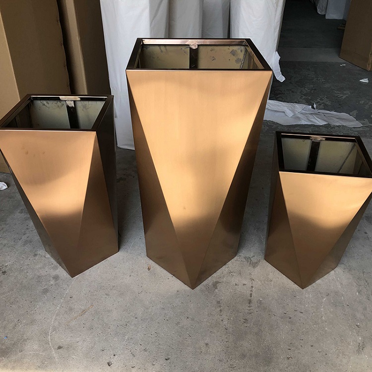 Outdoor large stainless steel mirror planters gold flower pots for hotel