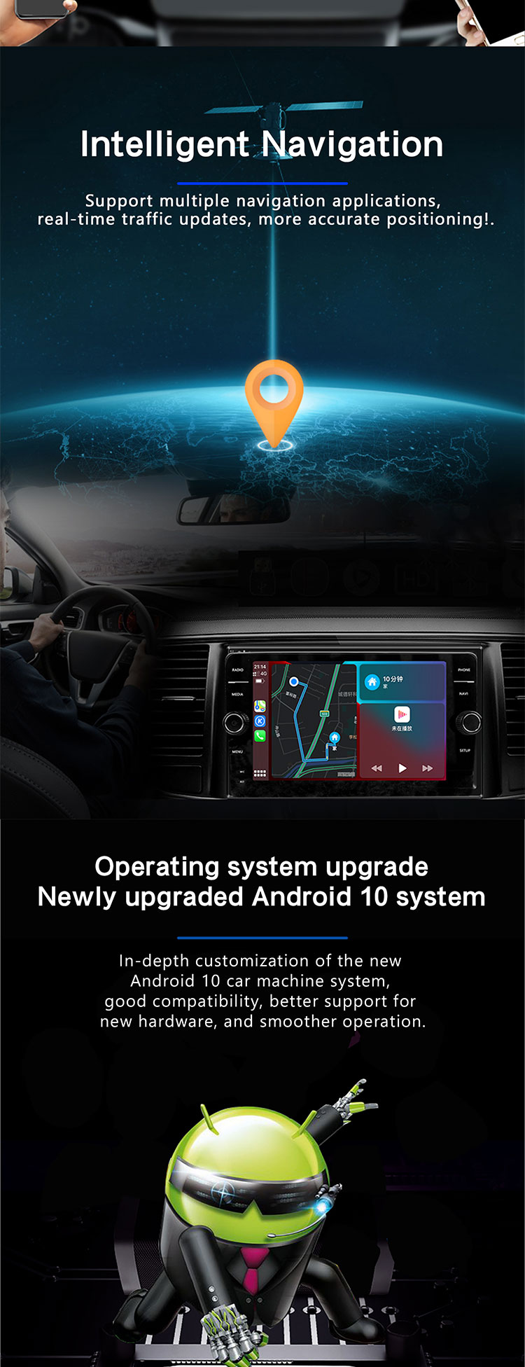 QELD/Knob Player Car Media Player with Full Fit Display Screen and Color Buttom Light