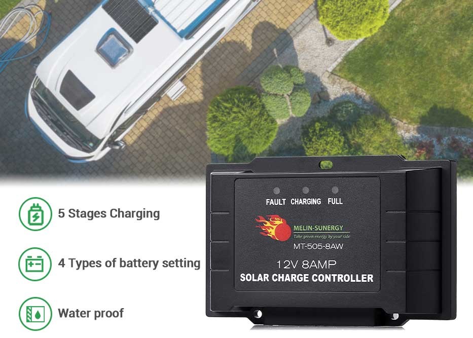 8A 12V 24V PWM Solar Charge Controller IP65 Waterproof Small Solar Charge Controller