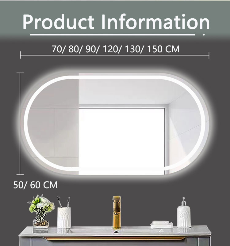 Hotel Home Bathroom Decoration LED Lighted Triple Color Lights Waterproof Vanity Mirror