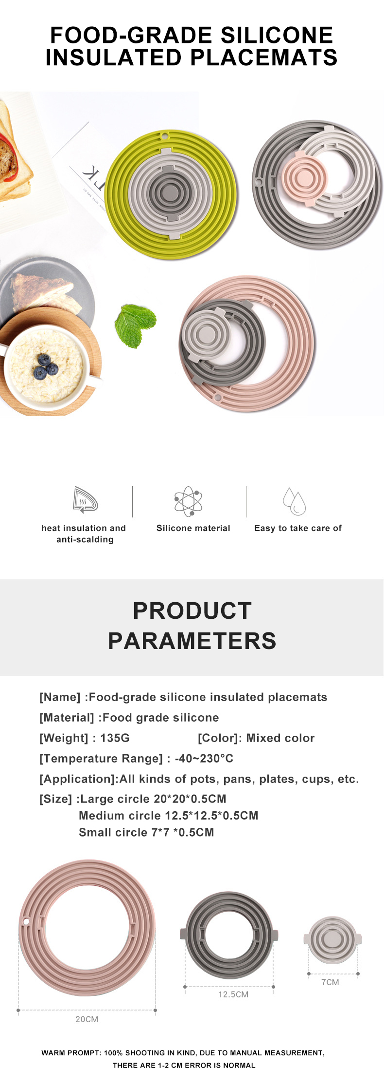 Customised Waterproof Easy To Clean Silicone Placemats And Coasters Silicone Insulation Pad