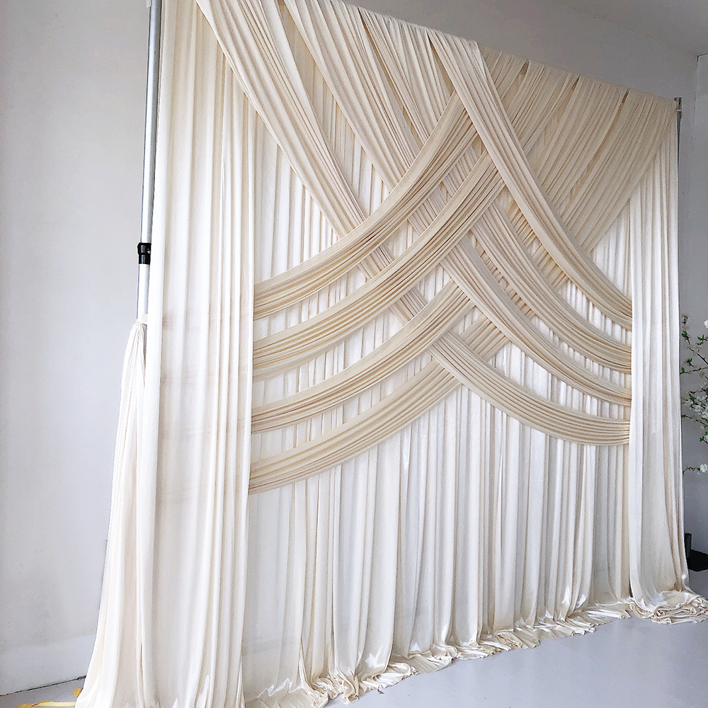 Custom Luxury Wedding Backdrop Double Drape White Cloth Curtains Cross Valance Wedding Backdrop
