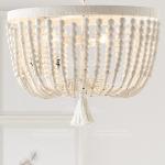 Weathered White wood beads chandelier lighting Pendant bedroom white chandelier