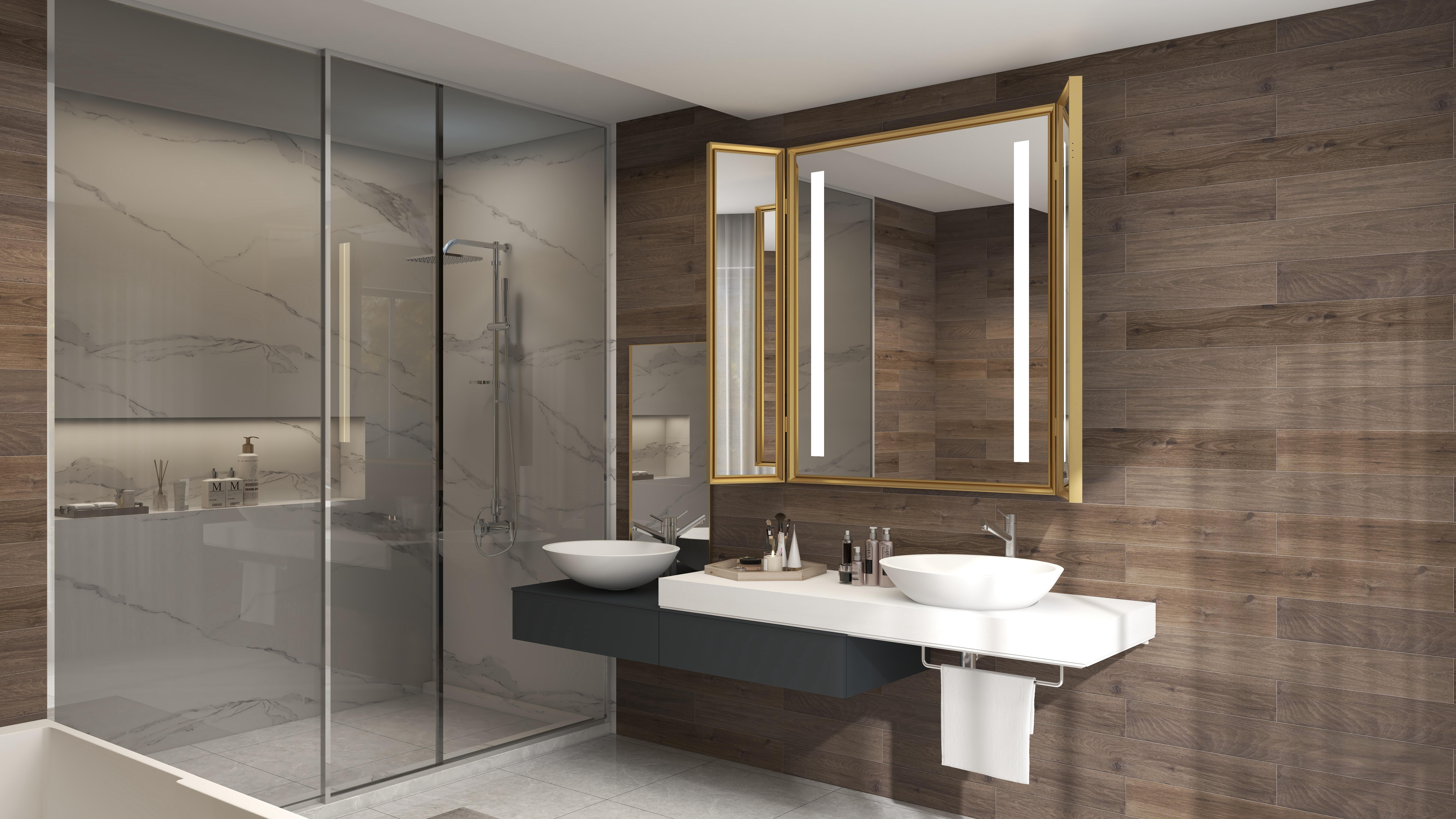 Magnifying LED Clock Display Mirror Light for Custom Design Finishing in Hotel Bathroom