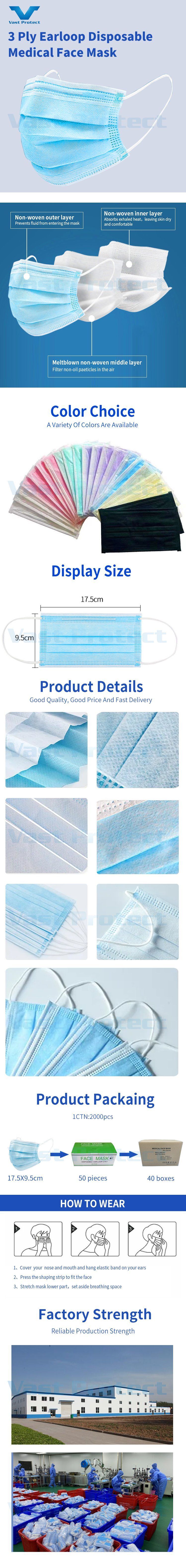 White List Factory CE Type I Type II Type Iir 3 Ply Earloop Nonwoven PP Medical Protective Disposable Surgical Face Mask