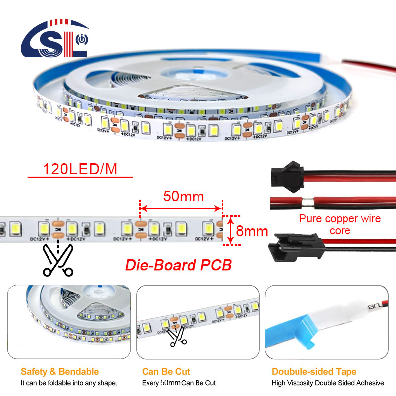 120leds/m 3000k 4000k 6500k CCT Board 8mm SMD2835 Led Strip Light for Outdoor and Indoor decoration