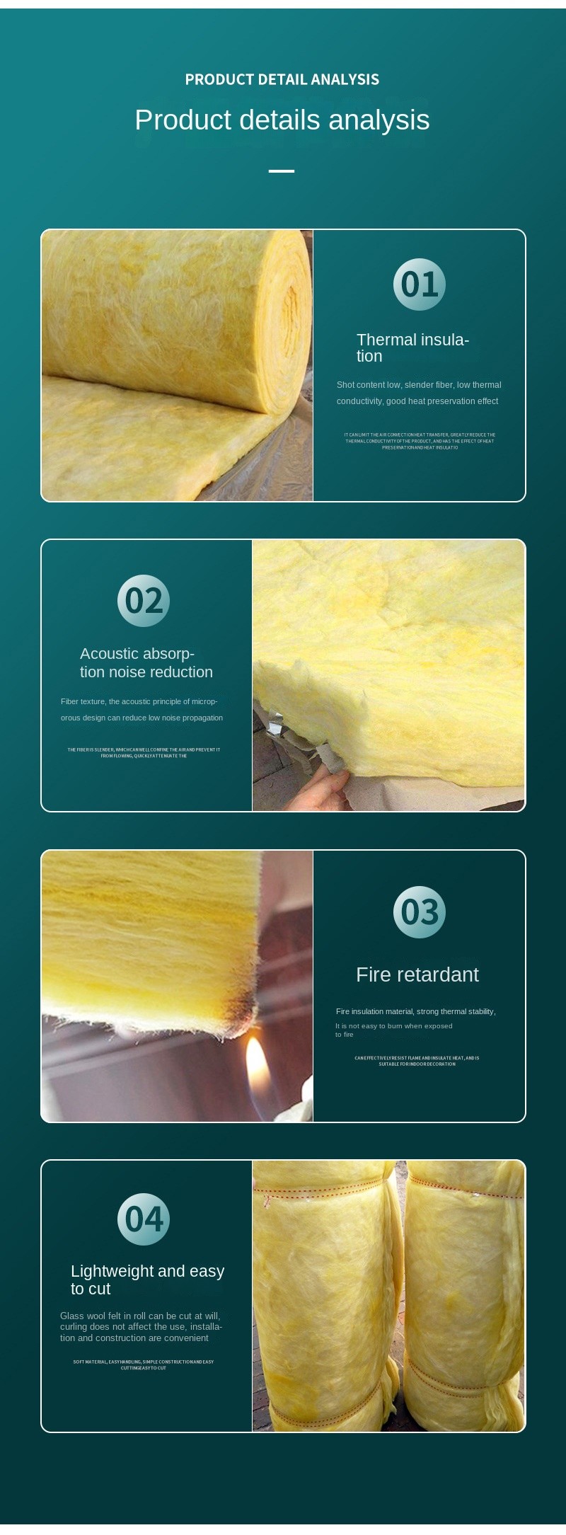 Glass Wool Acoustic Fiberglass Wall Panels Thermal Insulation 20M*1.2M