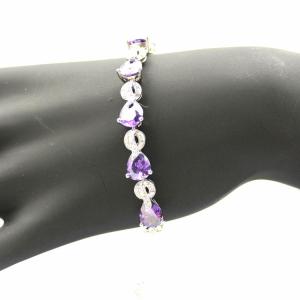 China Sterling Silver Created Amethyst Clear CZ Diamonds Tennis Bracelet(B02PURPLE) wholesale