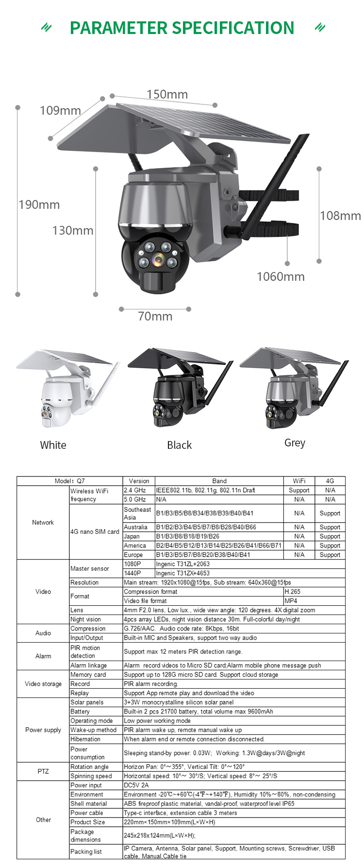 PTZ Wireless Outdoor Solar Panel Battery Security Camera Wifi Night Vision Waterproof