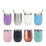 12 Oz Stainless Steel Tumbler With Straw , Stainless Steel Insulated Wine