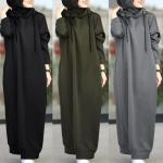 Solid Color of Long Style Set Islamic Clothing Autumn Winter Hooded Coat for