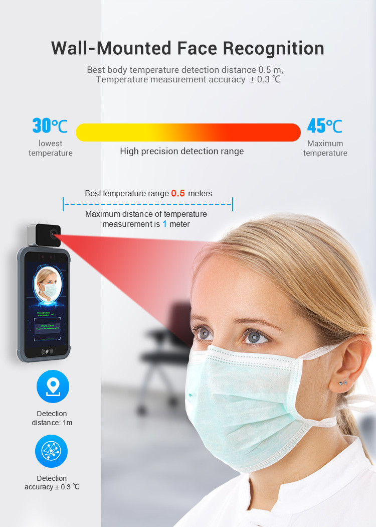 Pedesta 8" Biometric 3D Face Detection Attendance Device With Human Body Temperature Sensor
