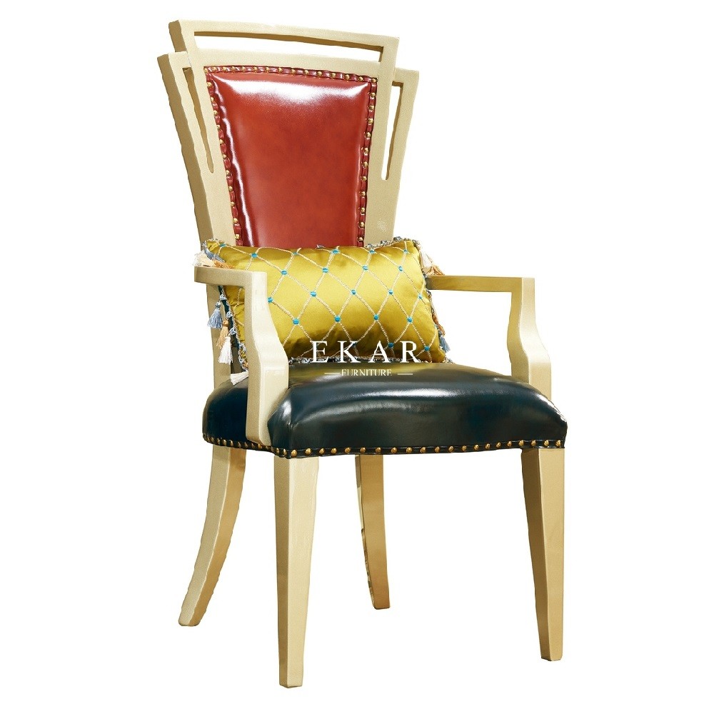 Luxury Classic Living Room Wooden Frame Leather Antique Leisure Arm Chair