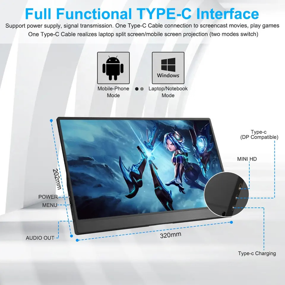 Portable Laptop External Screen Dual Monitor 1920x1080 BOE LCD IPS Panel